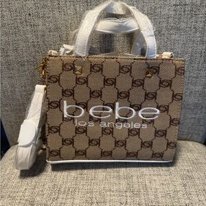 Bebe BNWT Tatulla mini satchel Beige and White
